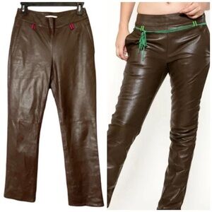MIU MIU Leather Straight Leg Pants Dark Brown Sz 2